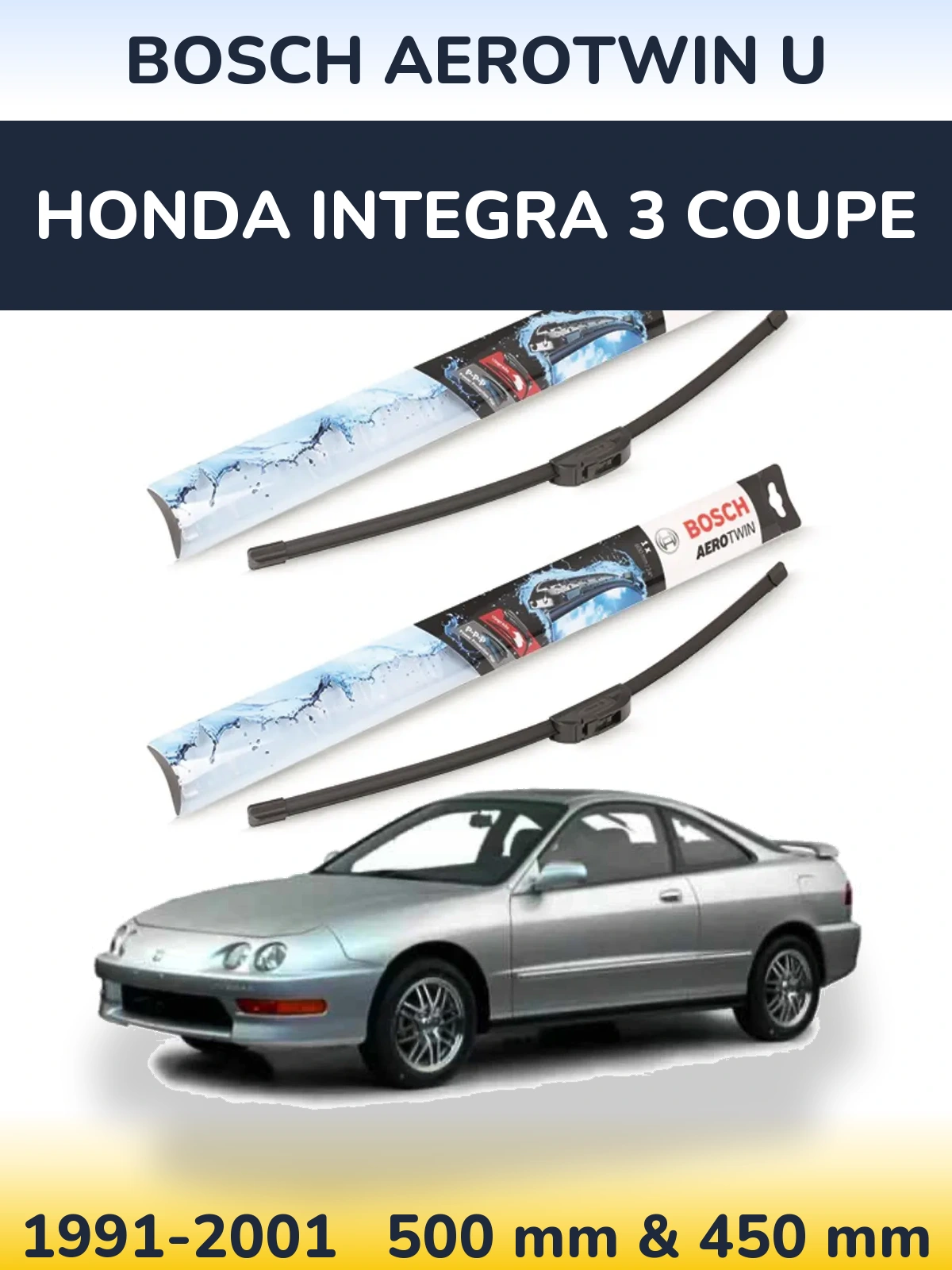 Комплект передніх щіток BOSCH AeroTwin U 500 & 450 мм для Honda Integra 3 coupe 1991-2001