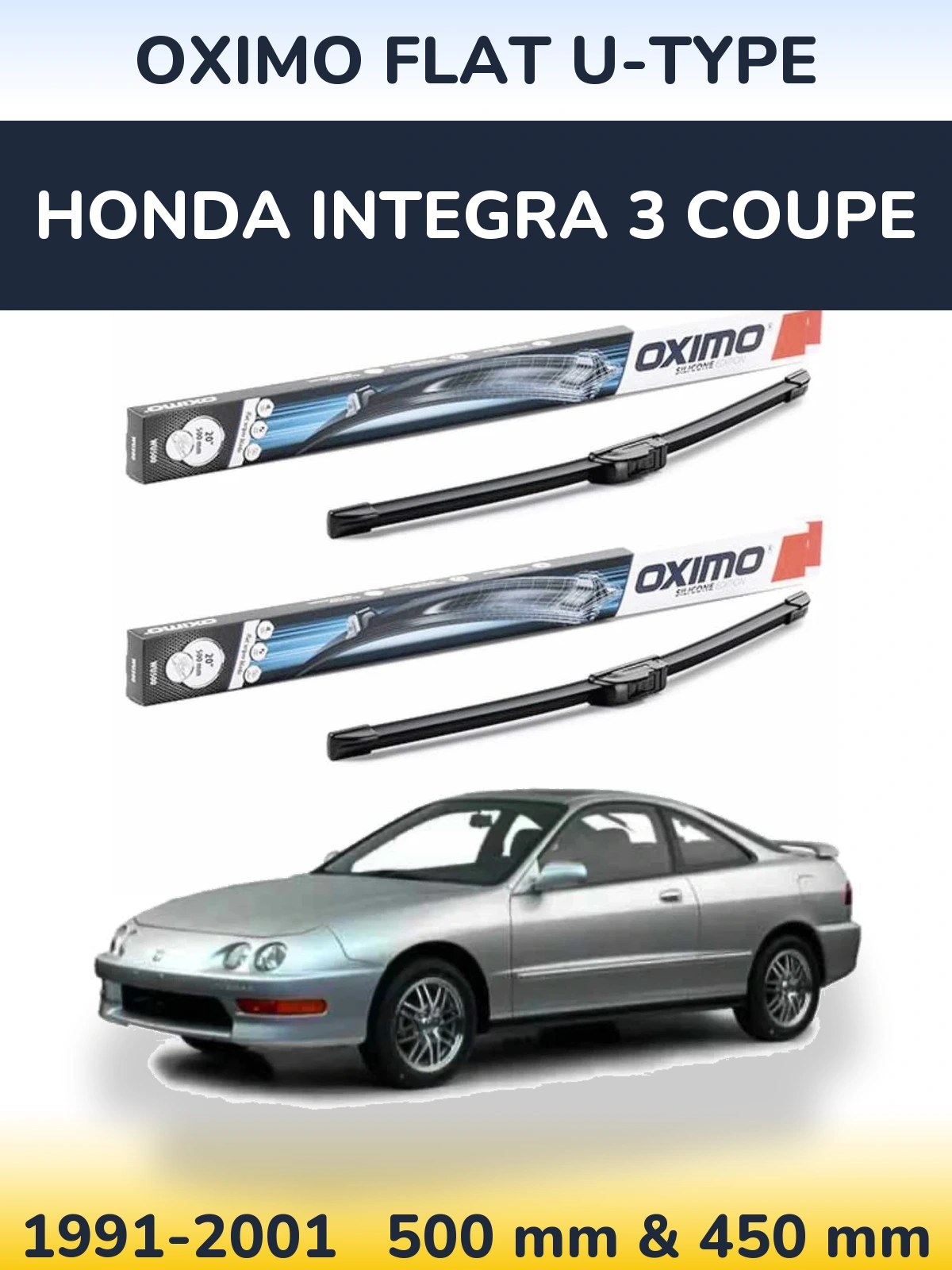 Front wiper blade set Oximo Flat U-type 500 & 450 мм for Honda Integra 3 coupe 1991-2001