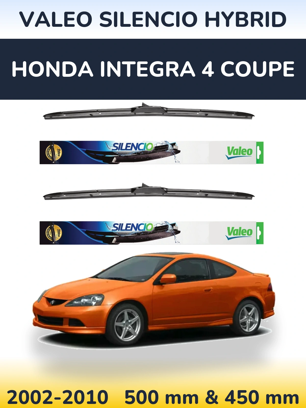 Комплект передних дворников Valeo Silencio Hybrid 500 & 450 мм для Honda Integra 4 coupe 2002-2010
