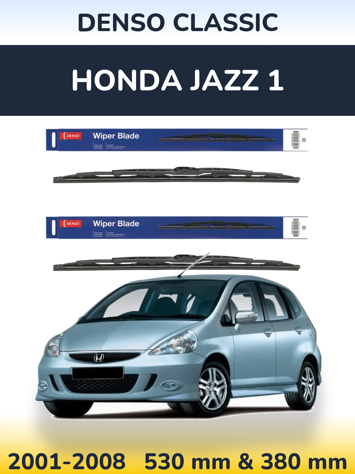 Front wiper blade set Denso Classic 530 & 380 мм for Honda Jazz 1 2001-2008