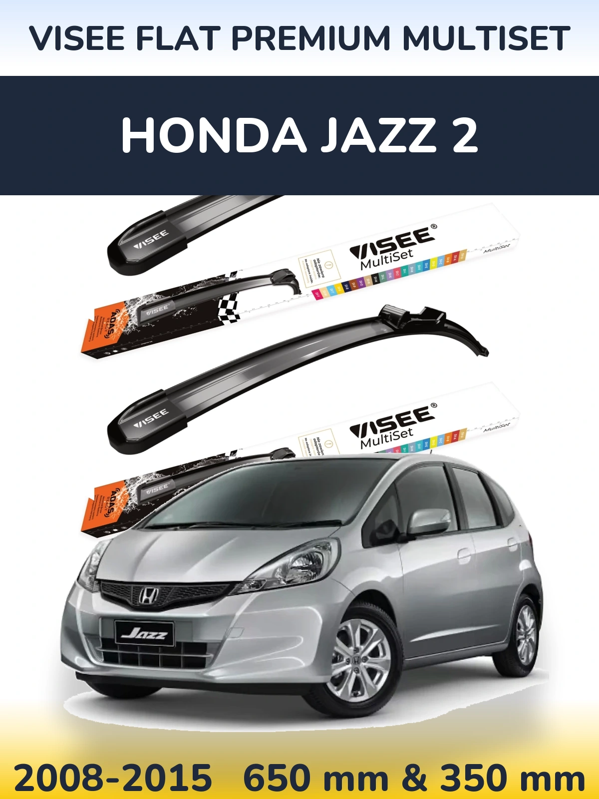 Комплект передних дворников VISEE FLAT PREMIUM MultiSet 650 & 350 мм для Honda Jazz 2 2008-2015