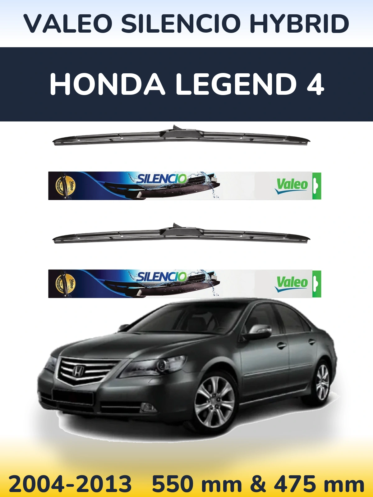 Komplet przednich wycieraczek Valeo Silencio Hybrid 550 & 475 mm do Honda Legend 4 2004-2013