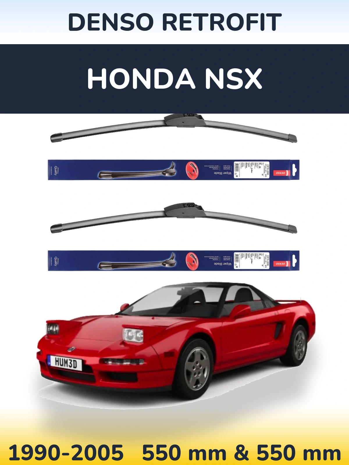 Front wiper blade set Denso Retrofit 550 & 550 mm for Honda NSX 1990-2005