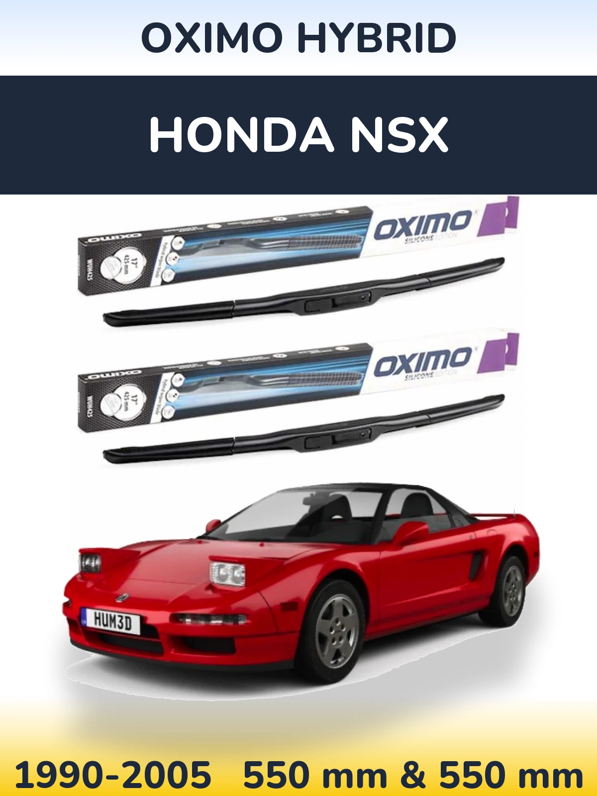 Front wiper blade set Oximo Hybrid 550 & 550 mm for Honda NSX 1990-2005