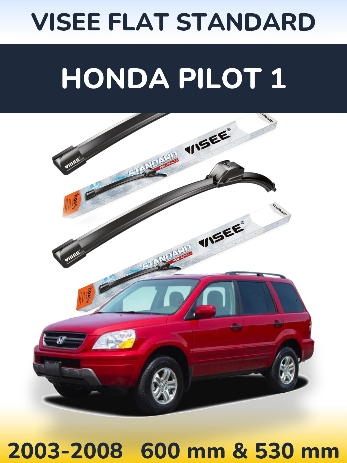 Комплект передних дворников VISEE FLAT STANDARD 600 & 530 мм для Honda Pilot 1 2003-2008