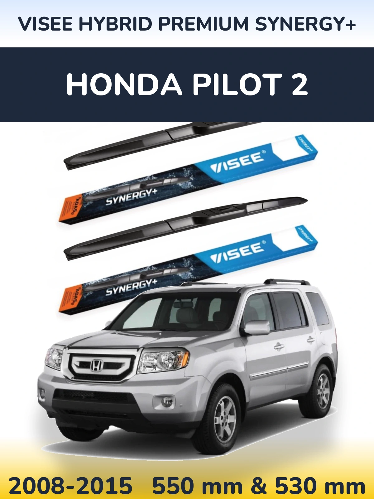 Komplet przednich wycieraczek VISEE HYBRID PREMIUM SYNERGY+ 550 & 530 mm do Honda Pilot 2 2008-2015