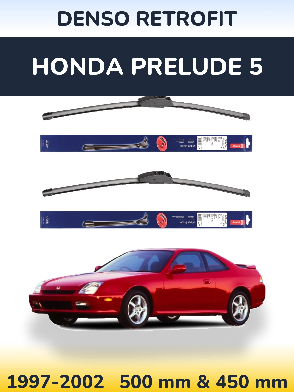 Front wiper blade set Denso Retrofit 500 & 450 mm for Honda Prelude 5 1997-2002