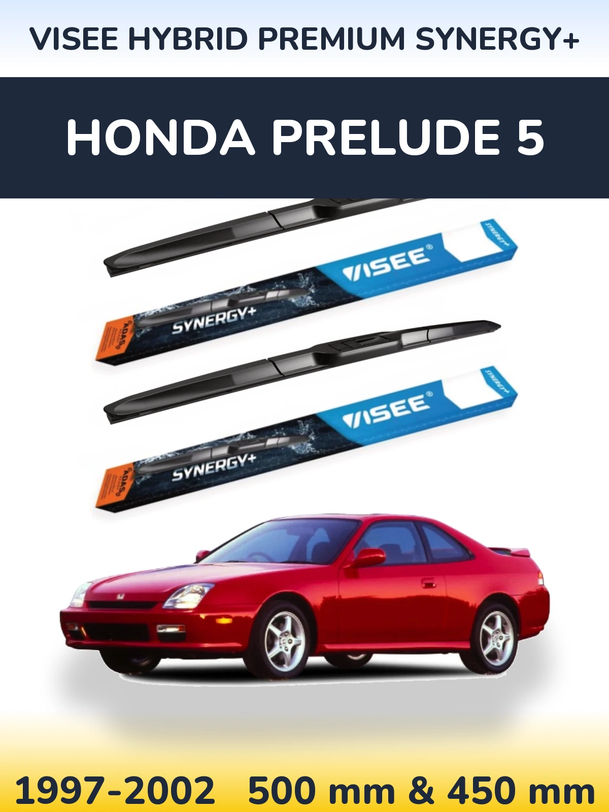Front wiper blade set VISEE HYBRID PREMIUM SYNERGY+ 500 & 450 mm for Honda Prelude 5 1997-2002