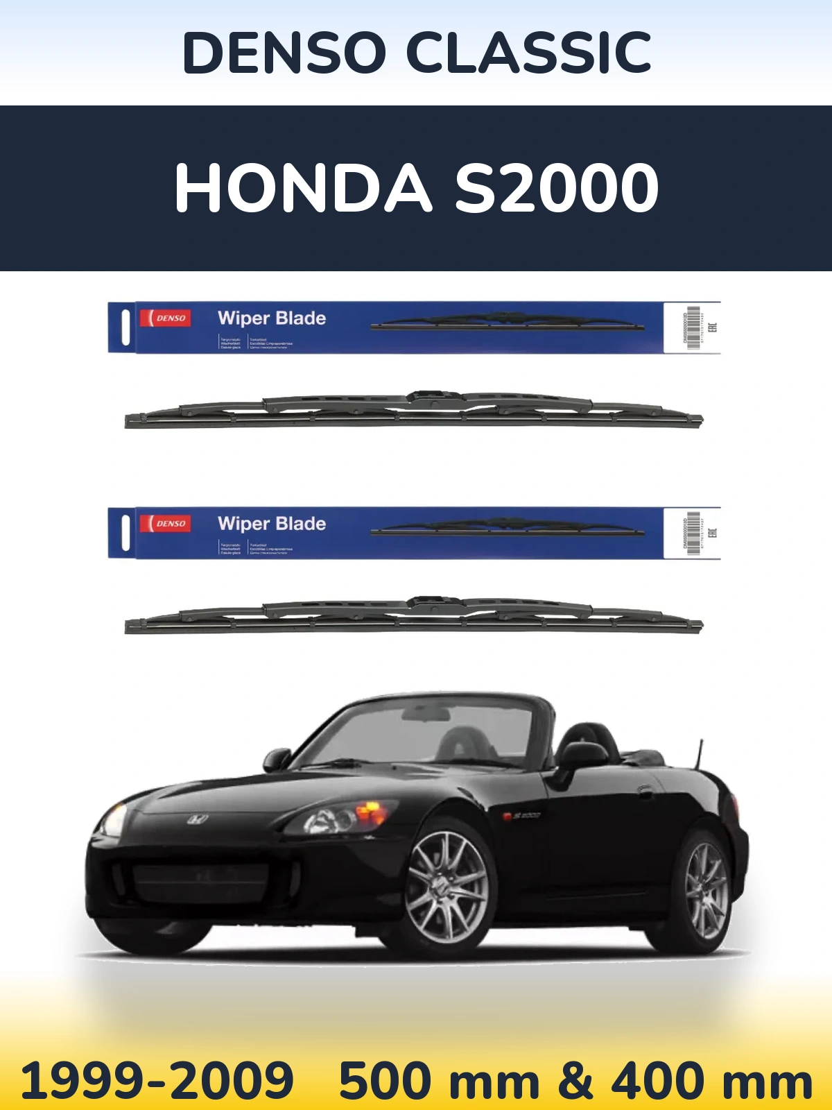 Front wiper blade set Denso Classic 500 & 400 mm for Honda S2000 1999-2009
