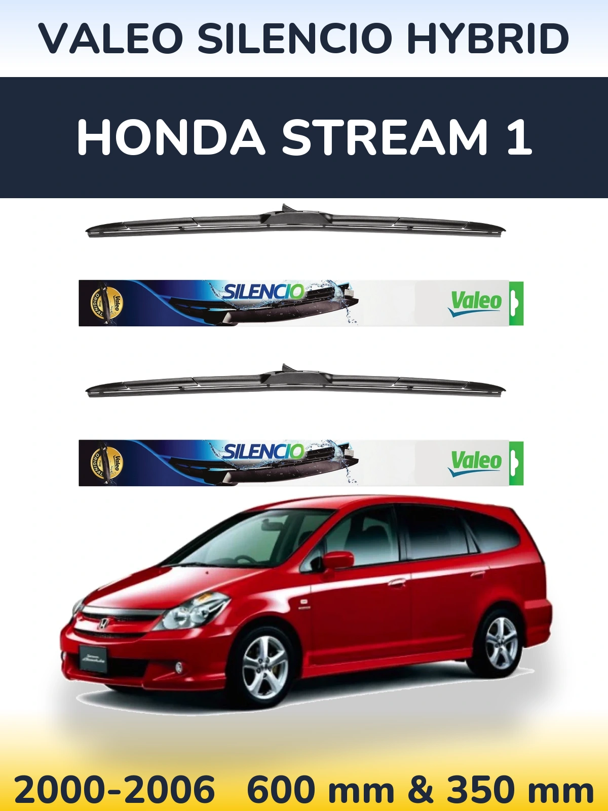 Front wiper blade set Valeo Silencio Hybrid 600 & 350 мм for Honda Stream 1 2000-2006