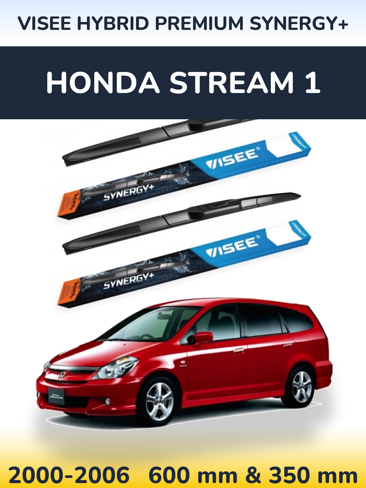 Front wiper blade set VISEE HYBRID PREMIUM SYNERGY+ 600 & 350 мм for Honda Stream 1 2000-2006
