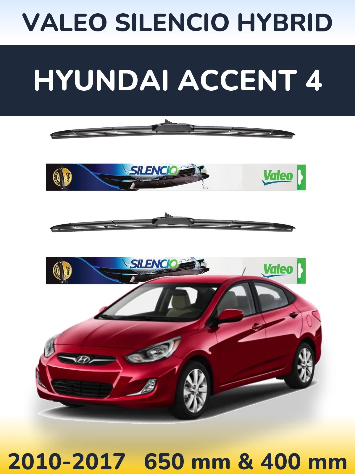 Комплект передних дворников Valeo Silencio Hybrid 650 & 400 мм для Hyundai Accent 4 2010-2017