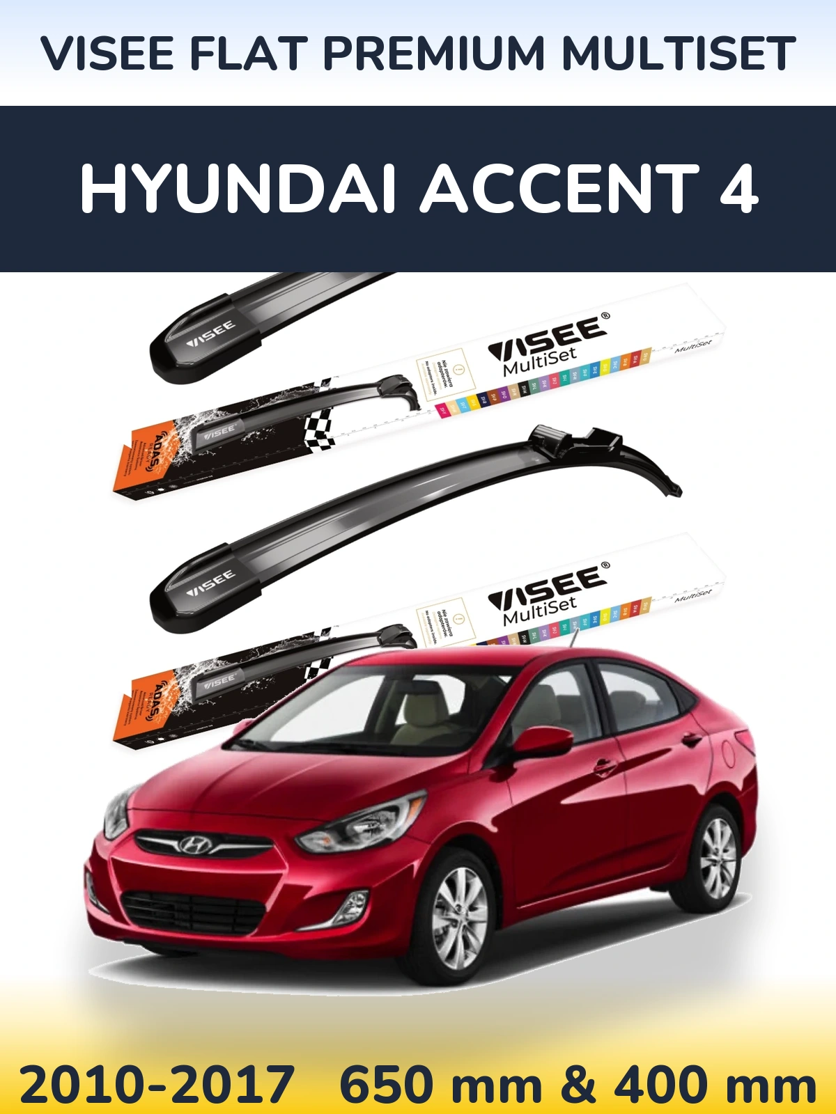 Front wiper blade set VISEE FLAT PREMIUM MultiSet 650 & 400 мм for Hyundai Accent 4 2010-2017