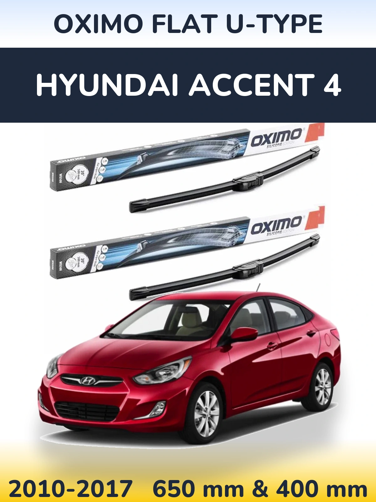 Front wiper blade set Oximo Flat U-type 650 & 400 мм for Hyundai Accent 4 2010-2017