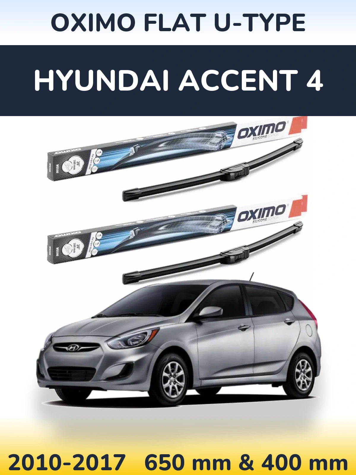 Front wiper blade set Oximo Flat U-type 650 & 400 мм for Hyundai Accent 4 2010-2017