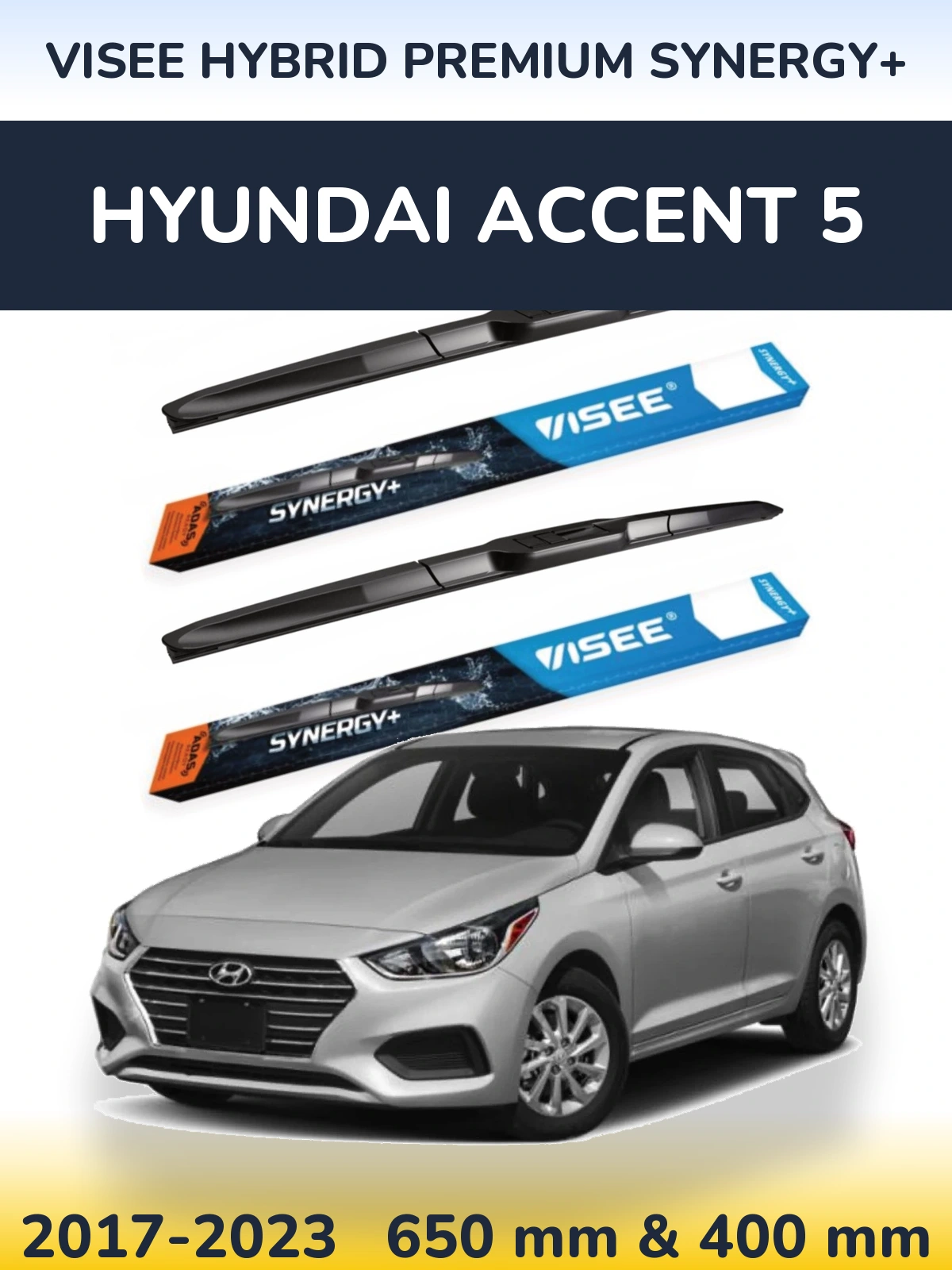 Комплект передних дворников VISEE HYBRID PREMIUM SYNERGY+ 650 & 400 мм для Hyundai Accent 5 2017-2023