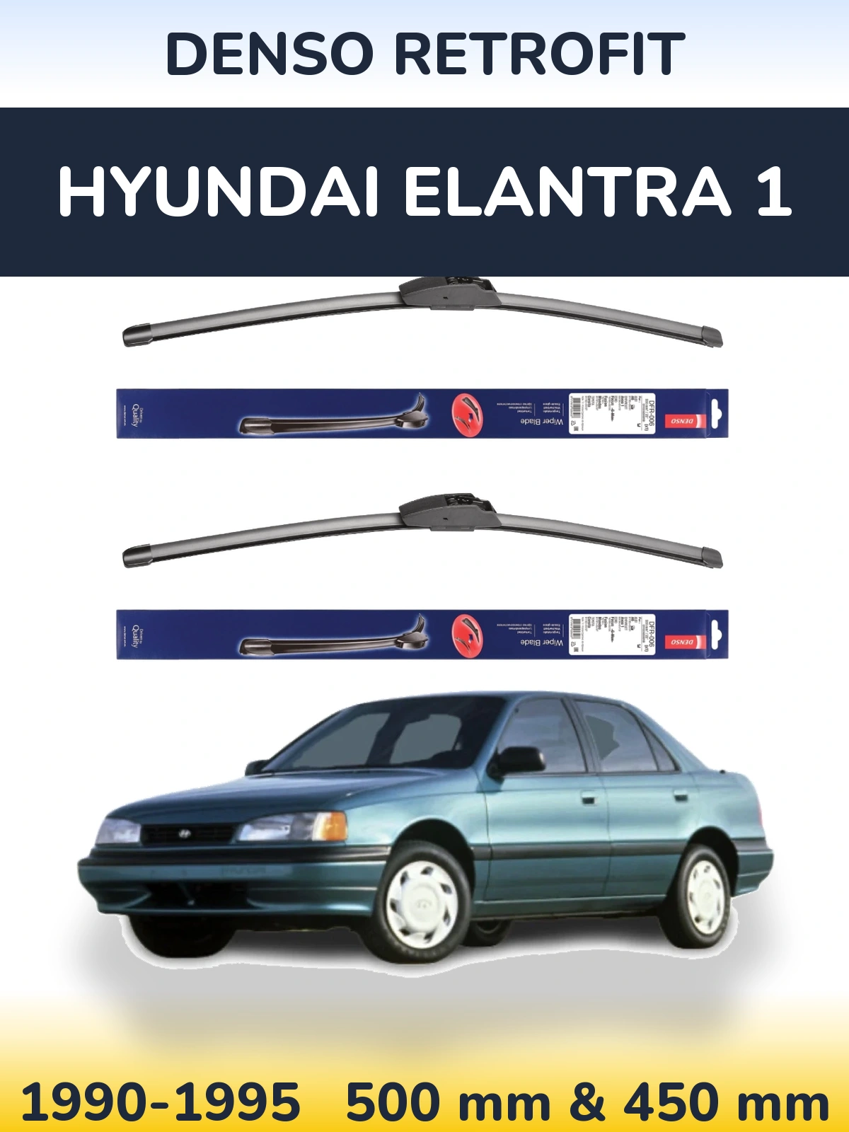 Front wiper blade set Denso Retrofit 500 & 450 mm for Hyundai Elantra 1 1990-1995
