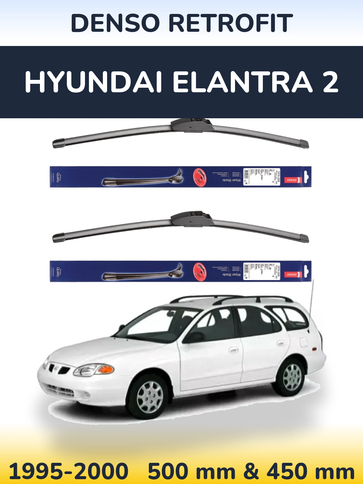 Front wiper blade set Denso Retrofit 500 & 450 мм for Hyundai Elantra 2 1995-2000