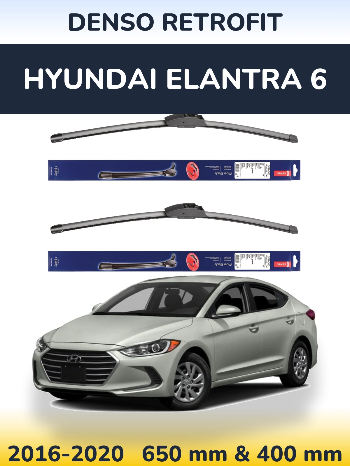 Комплект передніх щіток Denso Retrofit 650 & 400 мм для Hyundai Elantra 6 2016-2020