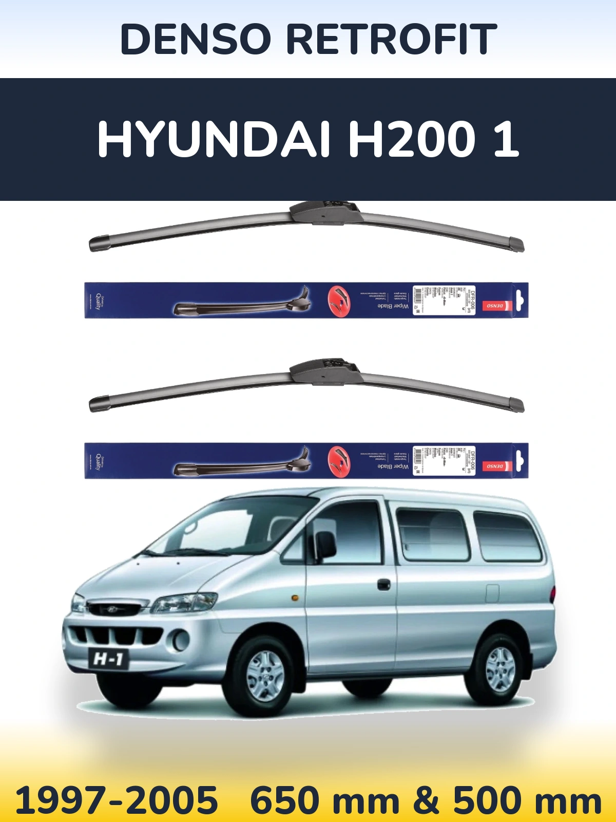 Front wiper blade set Denso Retrofit 650 & 500 мм for Hyundai H200 1 1997-2005