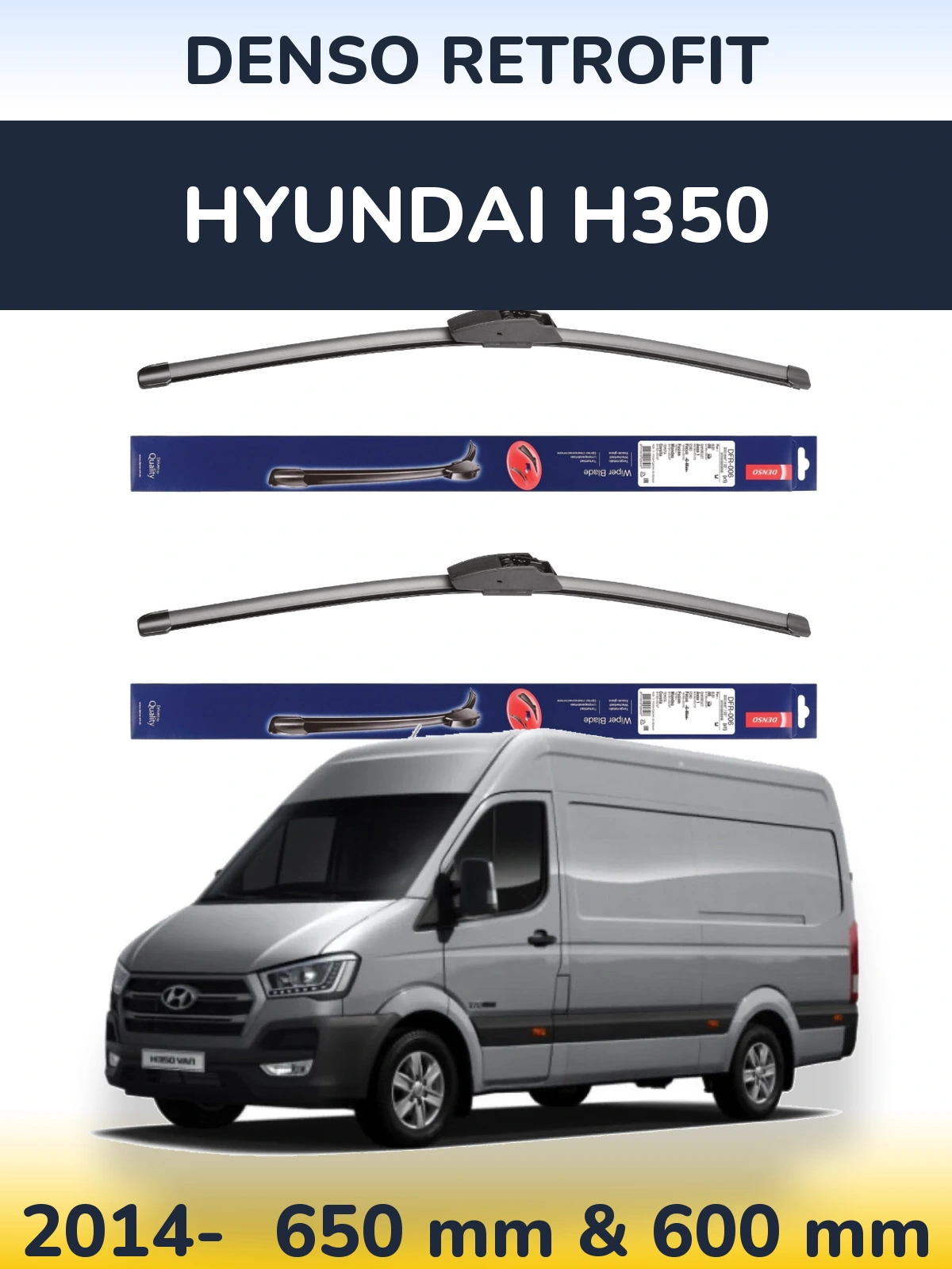 Комплект передніх щіток Denso Retrofit 650 & 600 мм для Hyundai H350 2014-2026