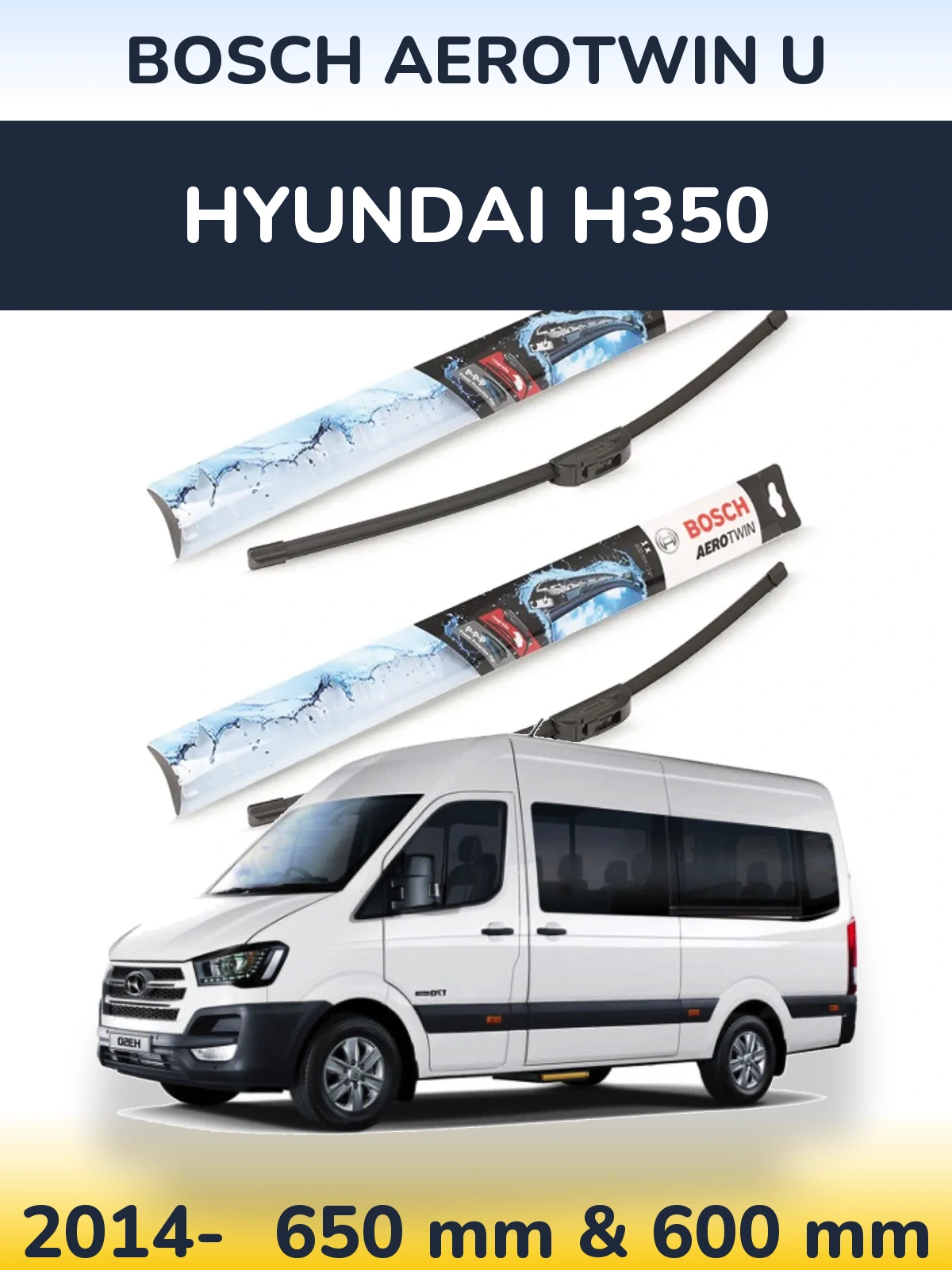 Komplet przednich wycieraczek BOSCH AeroTwin U 650 & 600 mm do Hyundai H350 2014-2026