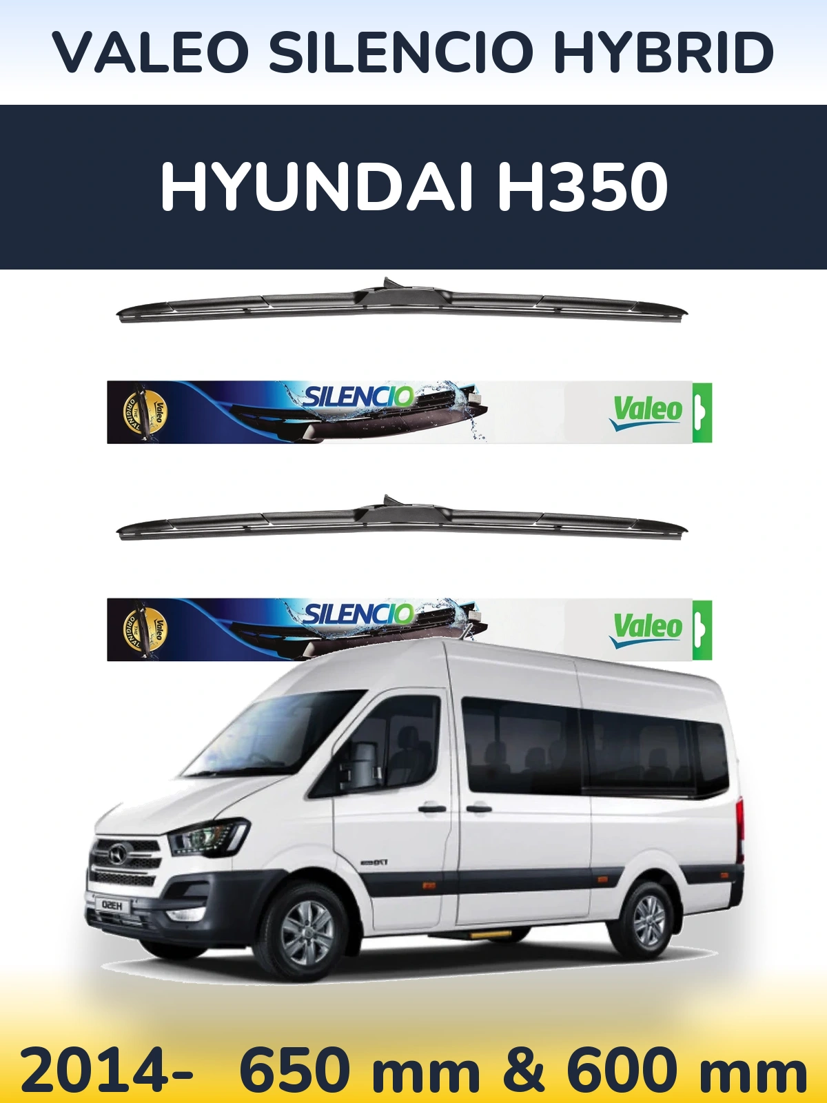 Комплект передних дворников Valeo Silencio Hybrid 650 & 600 мм для Hyundai H350 2014-2026
