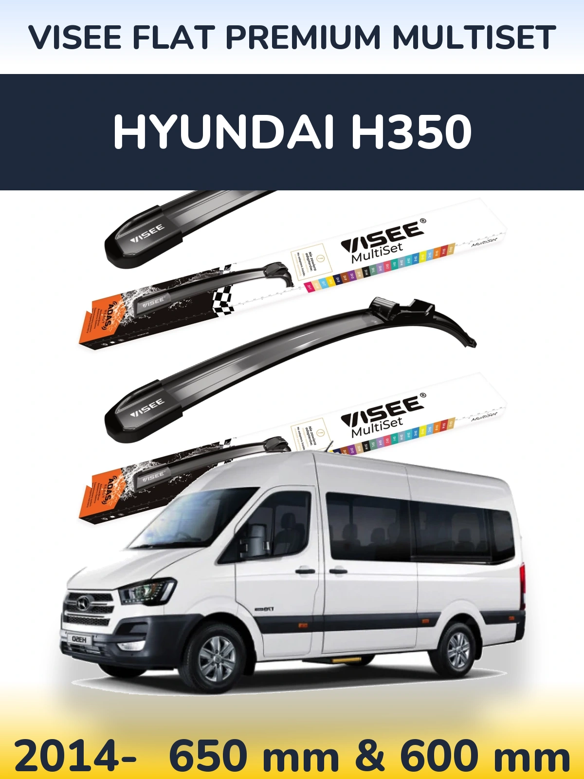 Komplet przednich wycieraczek VISEE FLAT PREMIUM MultiSet 650 & 600 mm do Hyundai H350 2014-2026