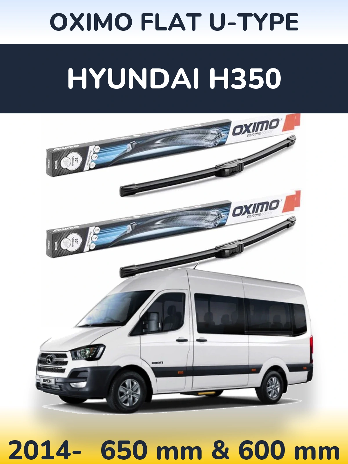 Комплект передних дворников Oximo Flat U-type 650 & 600 мм для Hyundai H350 2014-2026
