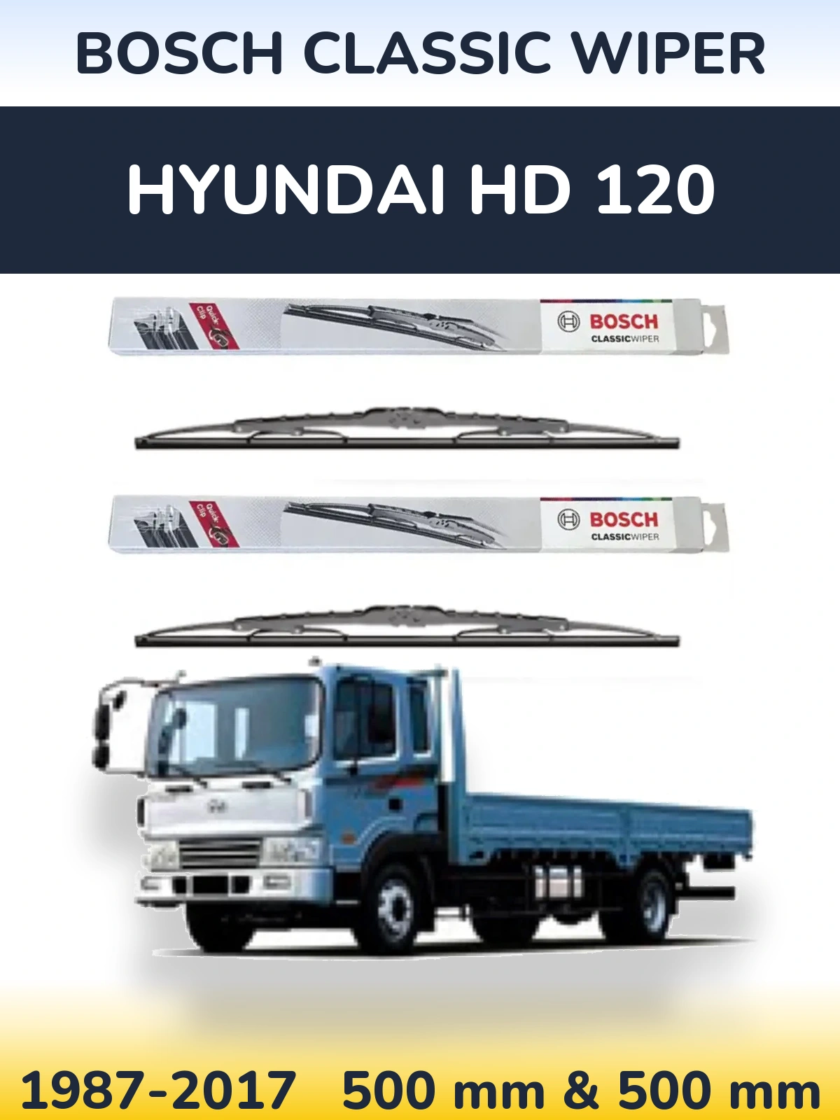 Комплект передних дворников BOSCH Classic Wiper 500 & 500 мм для Hyundai HD 120 1987-2017