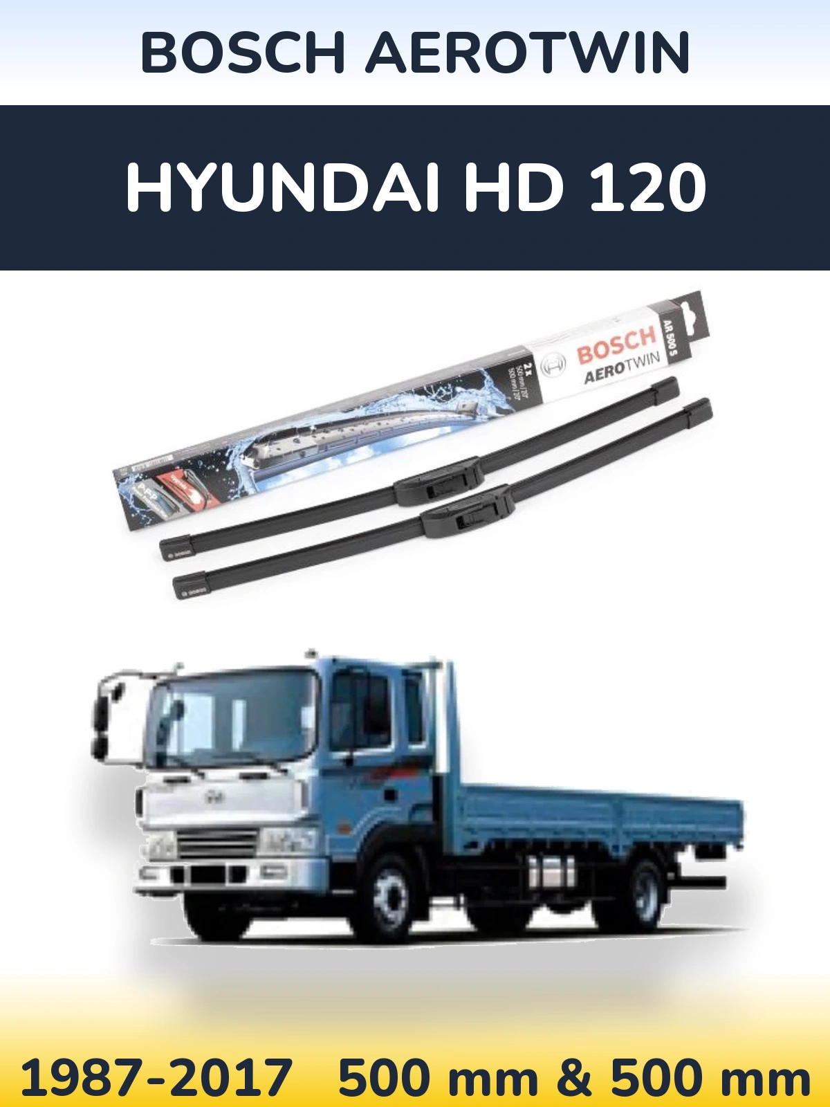 Комплект передних дворников BOSCH AeroTwin 500 & 500 мм для Hyundai HD 120 1987-2017