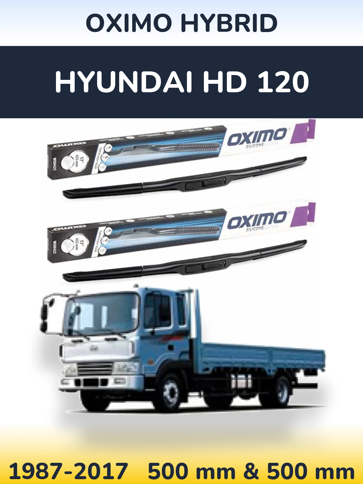 Комплект передних дворников Oximo Hybrid 500 & 500 мм для Hyundai HD 120 1987-2017