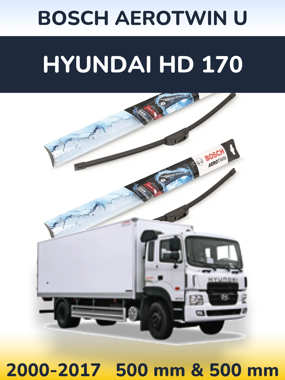 Комплект передних дворников BOSCH AeroTwin U 500 & 500 мм для Hyundai HD 170 2000-2017