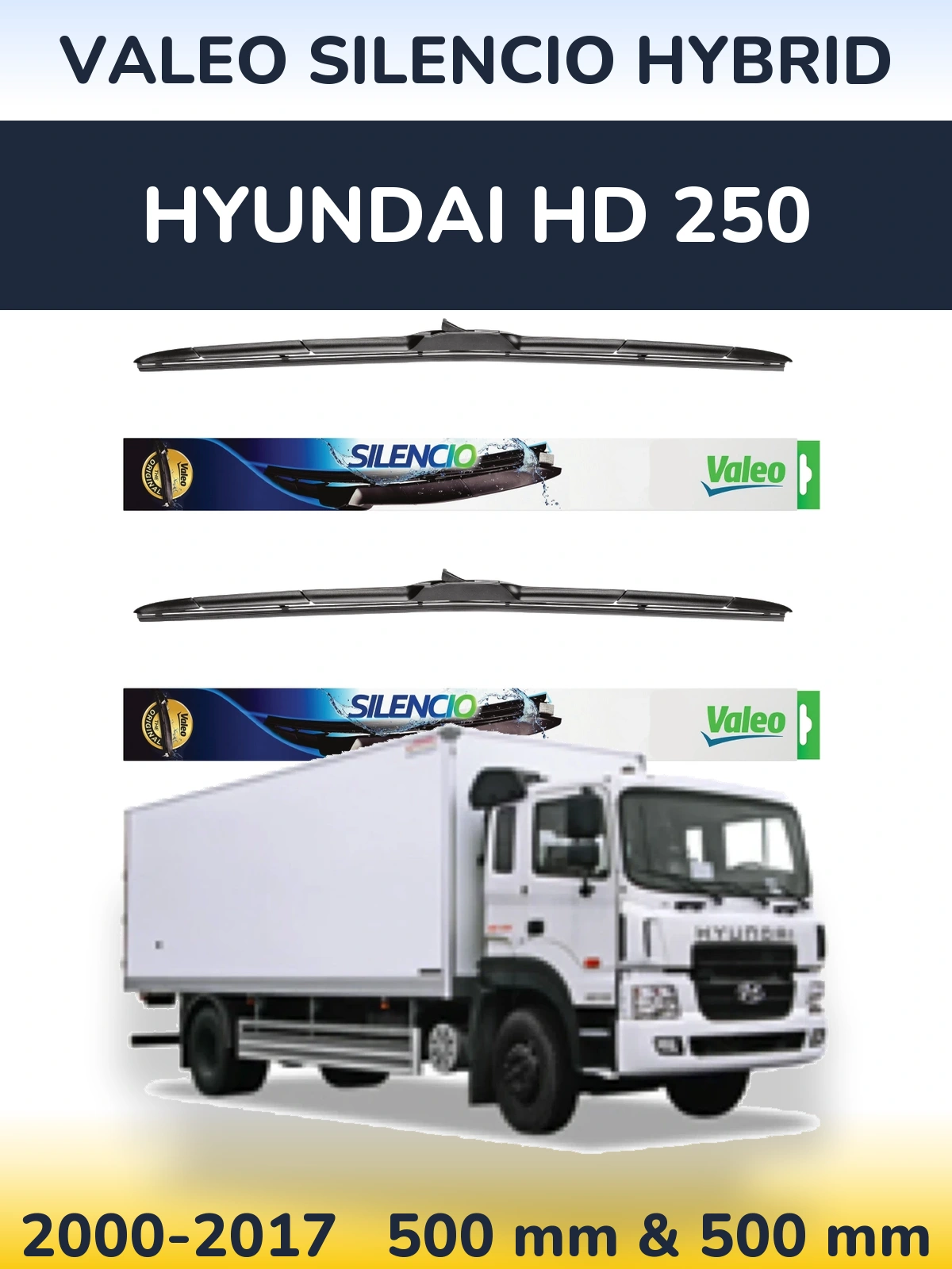 Front wiper blade set Valeo Silencio Hybrid 500 & 500 мм for Hyundai HD 250 2000-2017