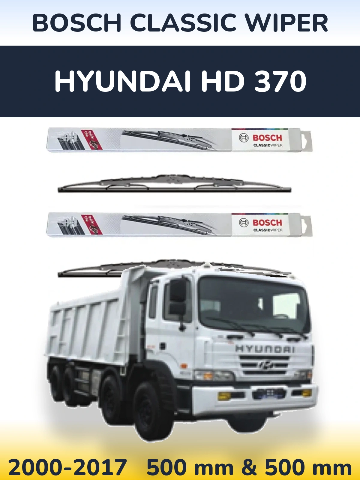 Front wiper blade set BOSCH Classic Wiper 500 & 500 мм for Hyundai HD 370 2000-2017