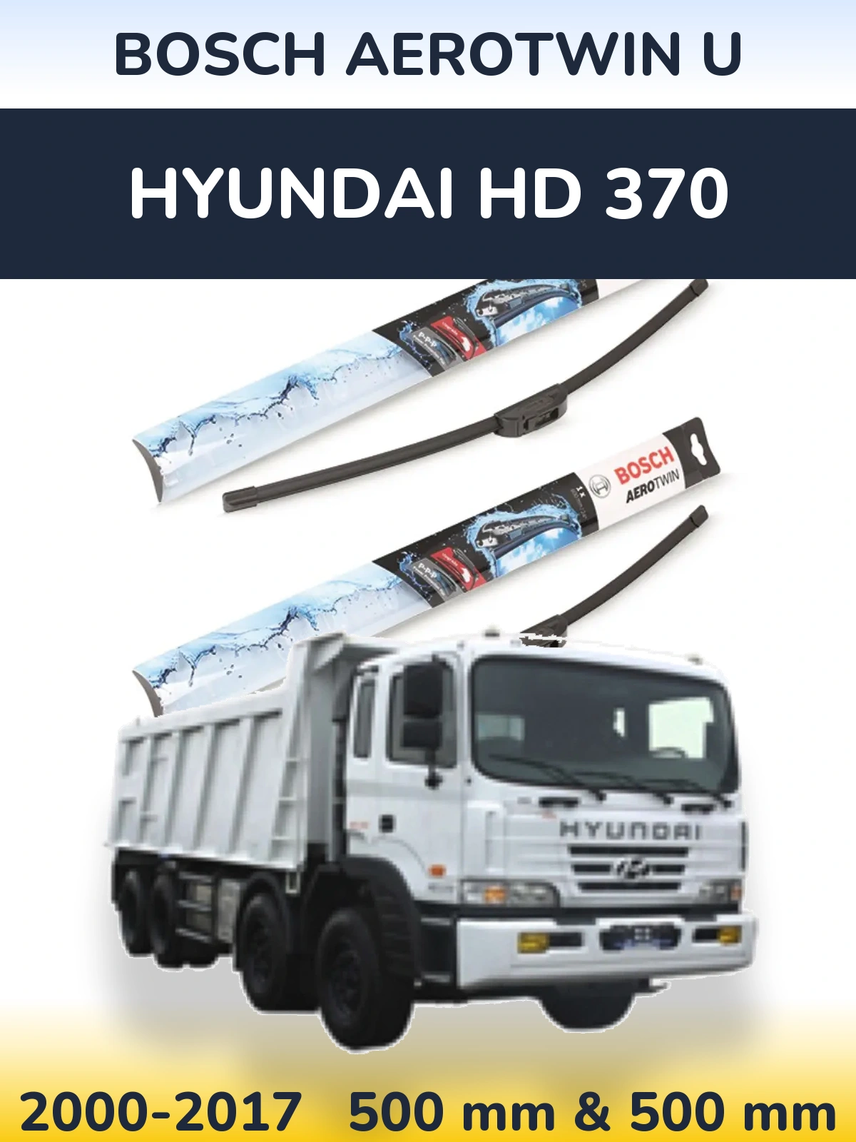 Комплект передних дворников BOSCH AeroTwin U 500 & 500 мм для Hyundai HD 370 2000-2017