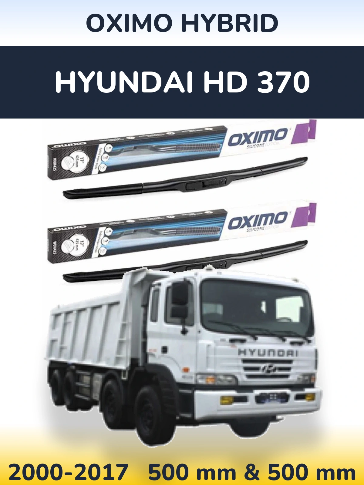 Комплект передних дворников Oximo Hybrid 500 & 500 мм для Hyundai HD 370 2000-2017