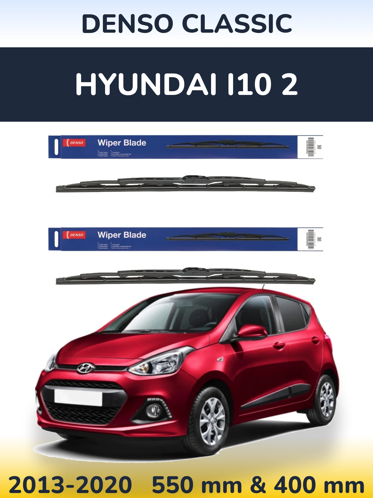 Front wiper blade set Denso Classic 550 & 400 mm for Hyundai i10 2 2013-2020