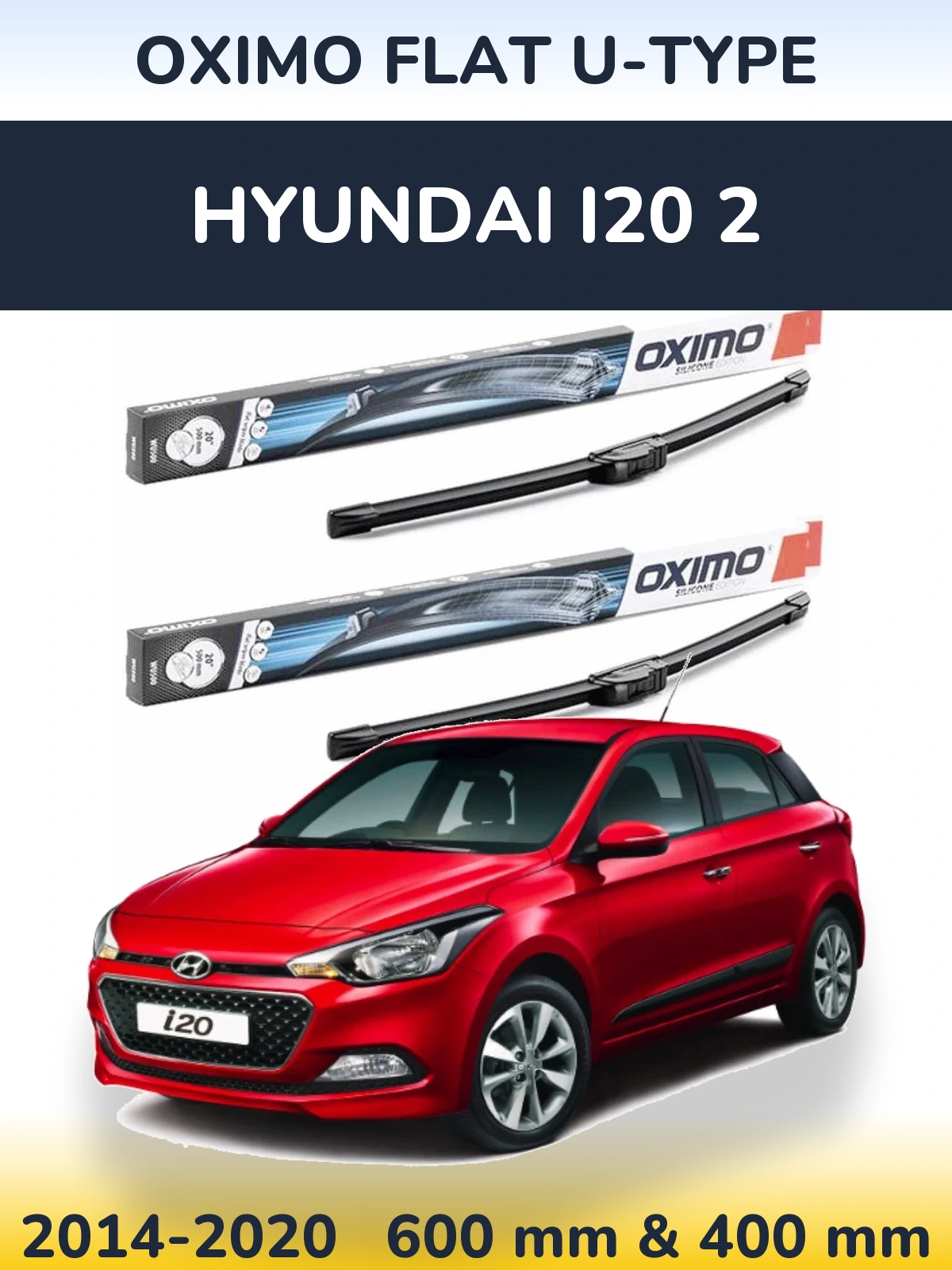 Комплект передних дворников Oximo Flat U-type 600 & 400 мм для Hyundai i20 2 2014-2020