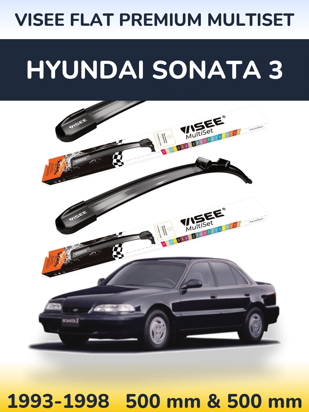 Front wiper blade set VISEE FLAT PREMIUM MultiSet 500 & 500 мм for Hyundai Sonata 3 1993-1998