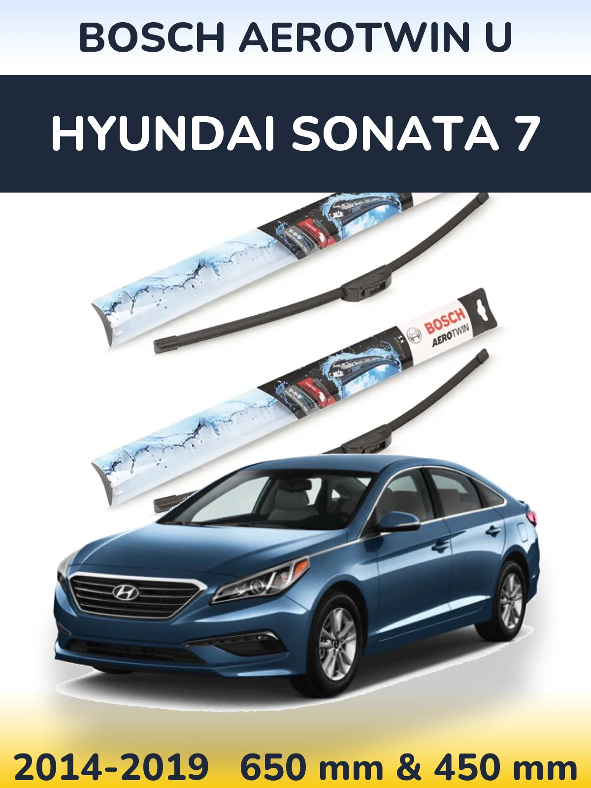 Front wiper blade set BOSCH AeroTwin U 650 & 450 мм for Hyundai Sonata 7 2014-2019