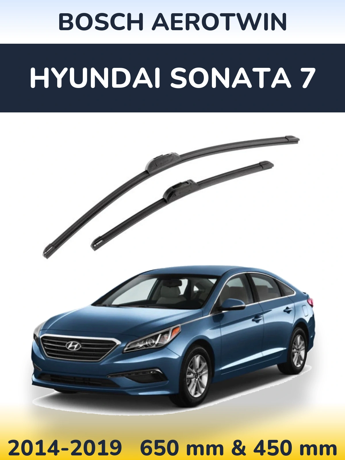 Front wiper blade set BOSCH AeroTwin 650 & 450 мм for Hyundai Sonata 7 2014-2019