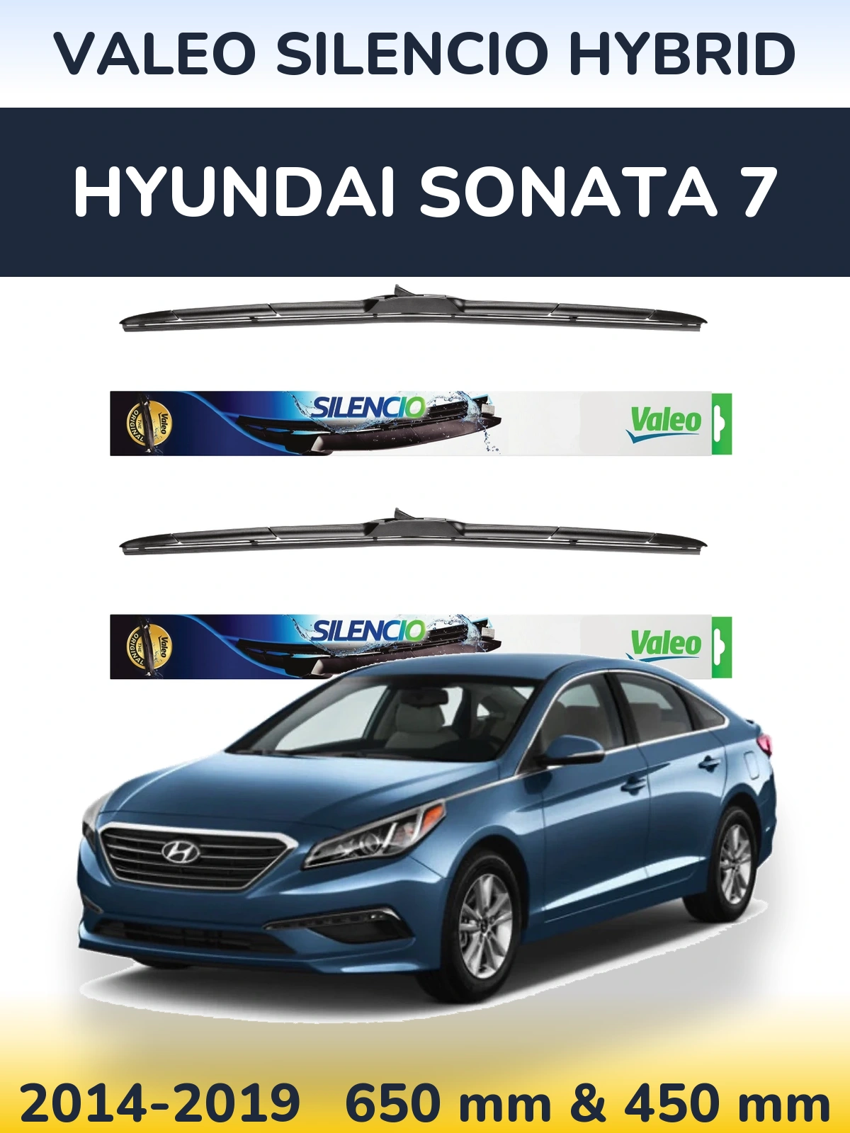 Komplet przednich wycieraczek Valeo Silencio Hybrid 650 & 450 mm do Hyundai Sonata 7 2014-2019