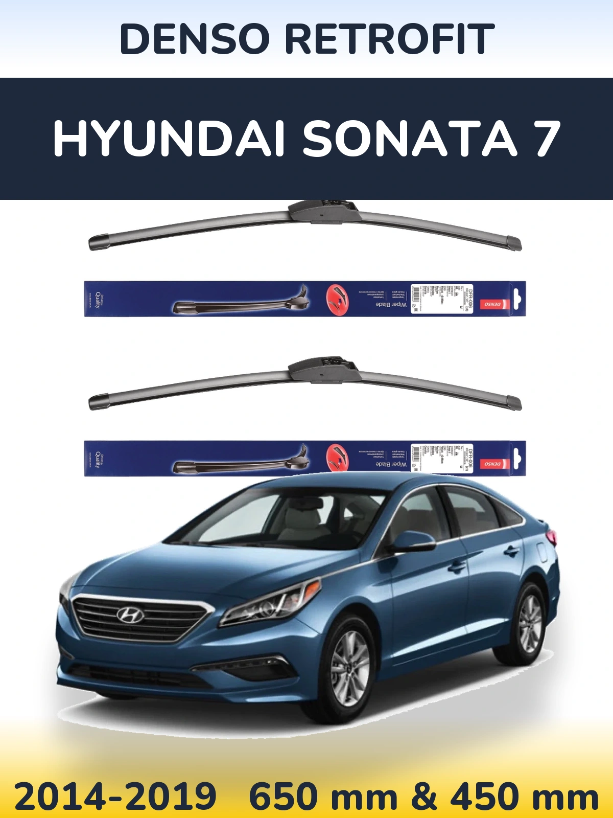 Front wiper blade set Denso Retrofit 650 & 450 мм for Hyundai Sonata 7 2014-2019