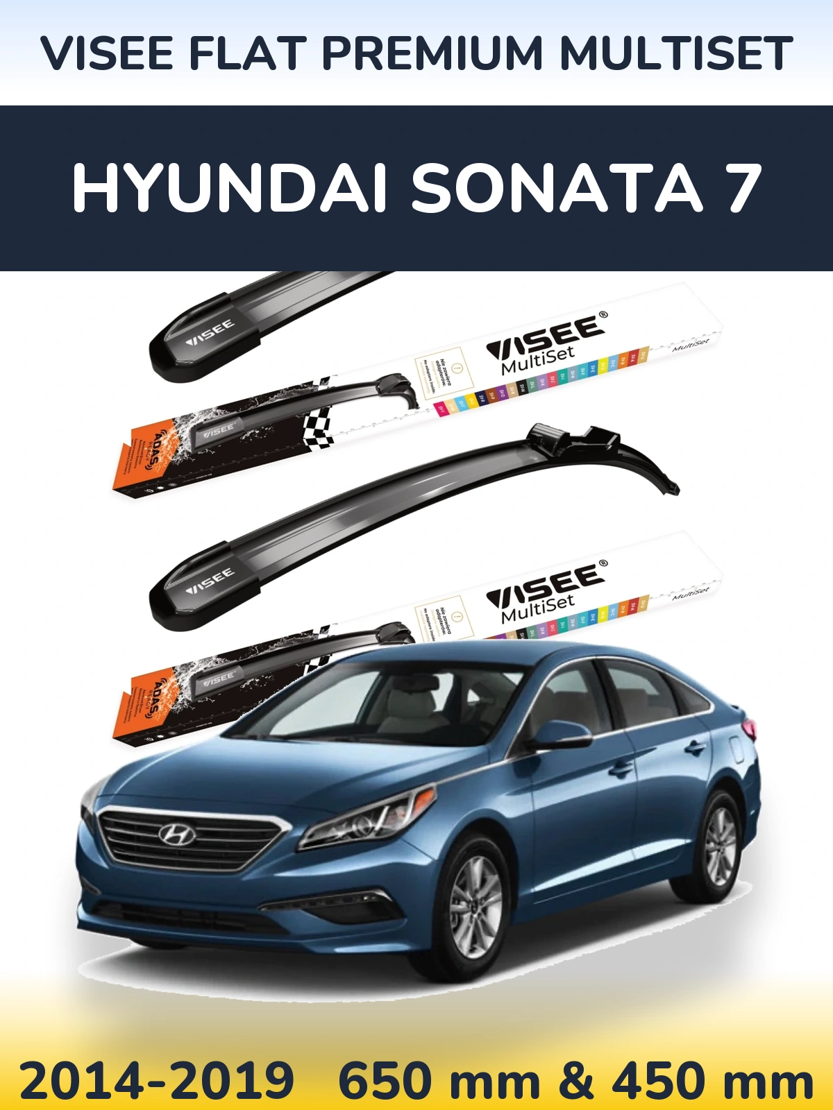 Front wiper blade set VISEE FLAT PREMIUM MultiSet 650 & 450 мм for Hyundai Sonata 7 2014-2019