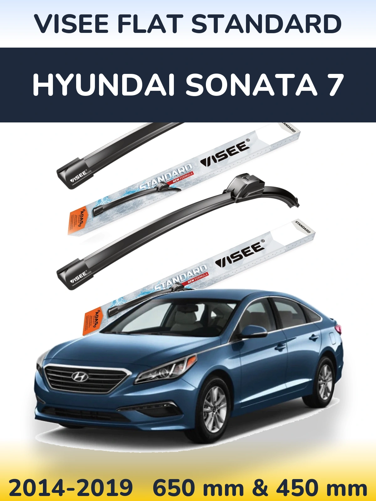 Front wiper blade set VISEE FLAT STANDARD 650 & 450 мм for Hyundai Sonata 7 2014-2019
