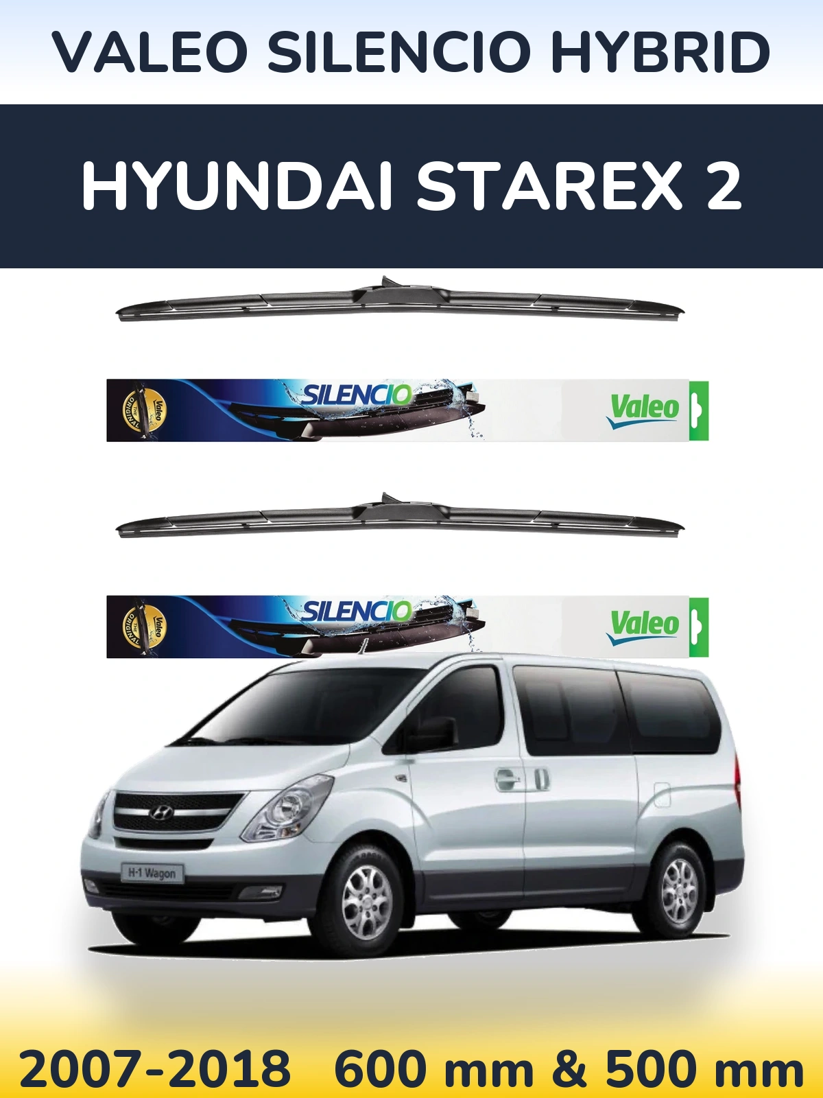 Комплект передніх щіток Valeo Silencio Hybrid 600 & 500 мм для Hyundai Starex 2 2007-2018