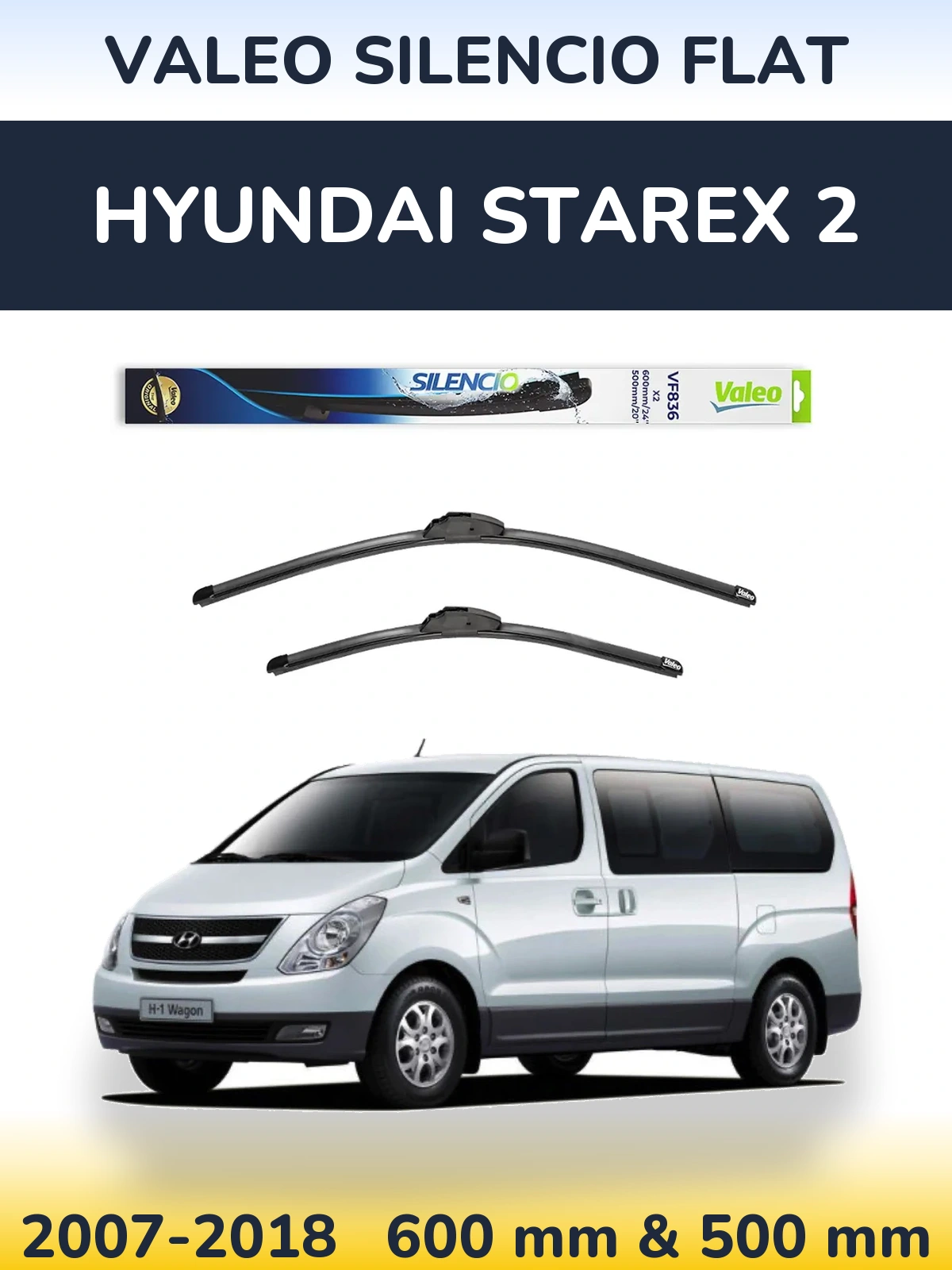 Front wiper blade set Valeo Silencio Flat 600 & 500 мм for Hyundai Starex 2 2007-2018