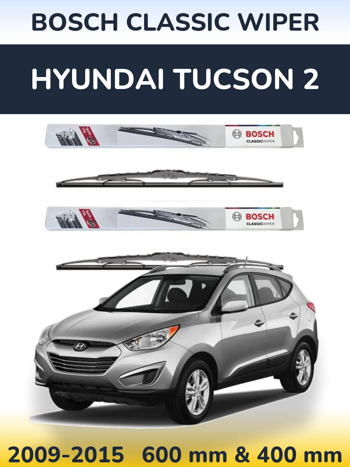 Front wiper blade set BOSCH Classic Wiper 600 & 400 мм for Hyundai Tucson 2 2009-2015