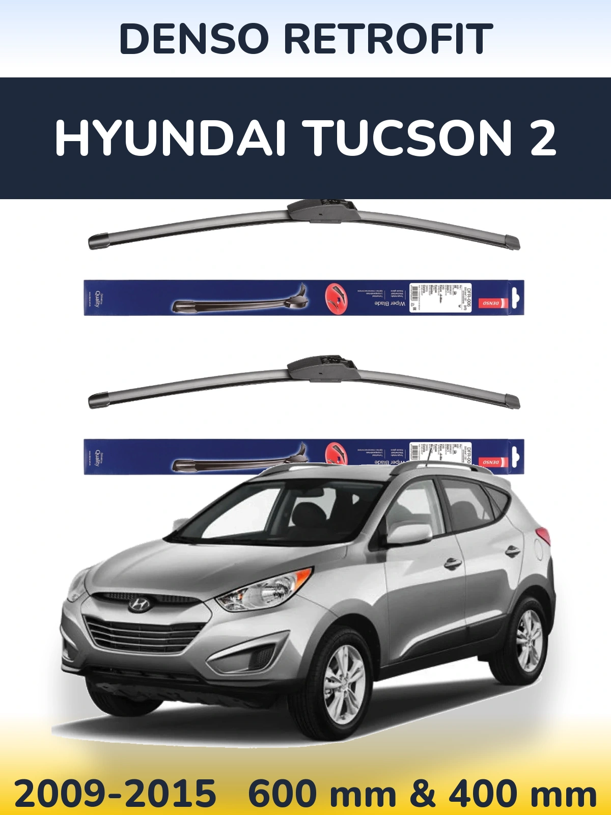 Front wiper blade set Denso Retrofit 600 & 400 мм for Hyundai Tucson 2 2009-2015